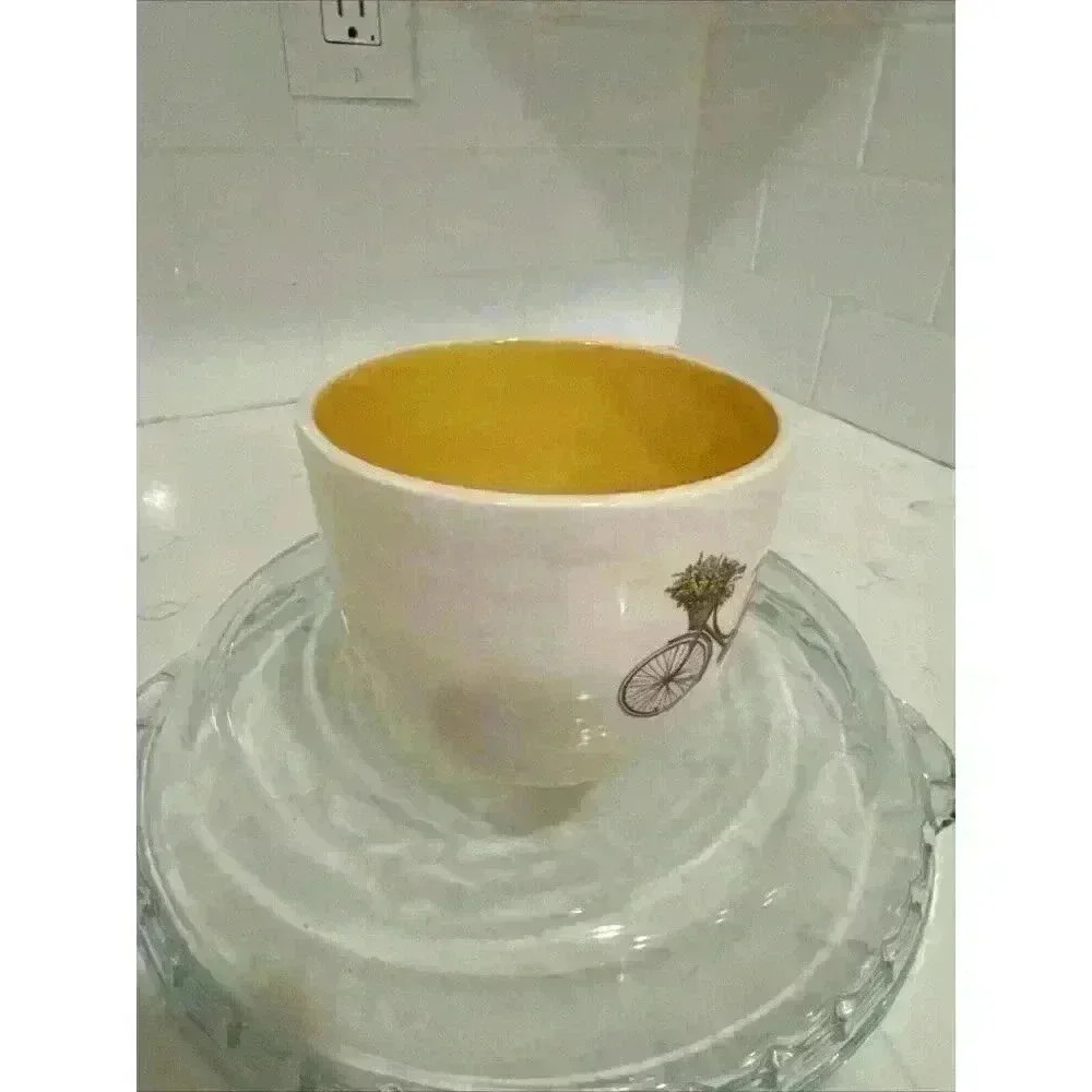 Bicycle Flower Basket Coffee Mug Cup Yellow 3.75" 14 oz - Picture 8 of 11